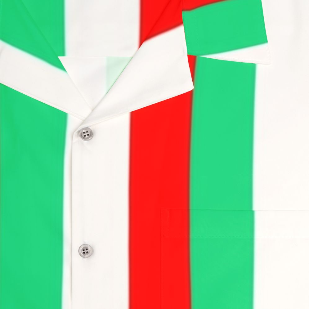 Red, green and white striped Hawaiian shirt - Detail