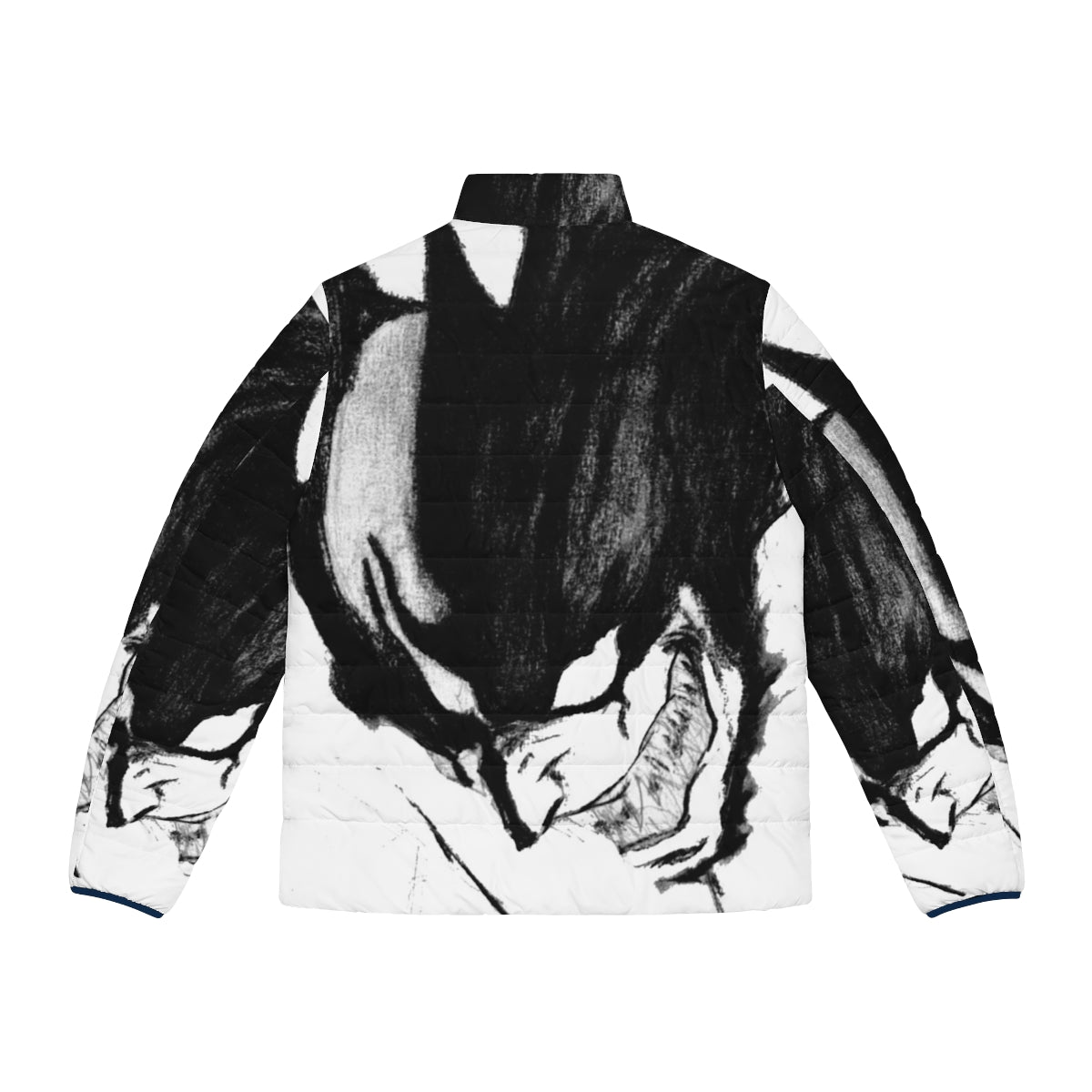 Devilman Crybaby anime-inspired puffer jacket with black and white superhero design - Back