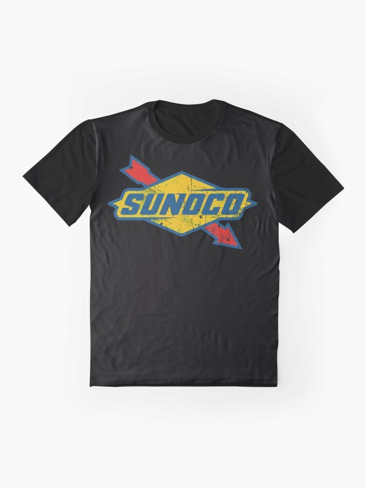 Sunoco Vintage Oil Company Graphic T-Shirt featuring a retro racing graphic design - Flat lay