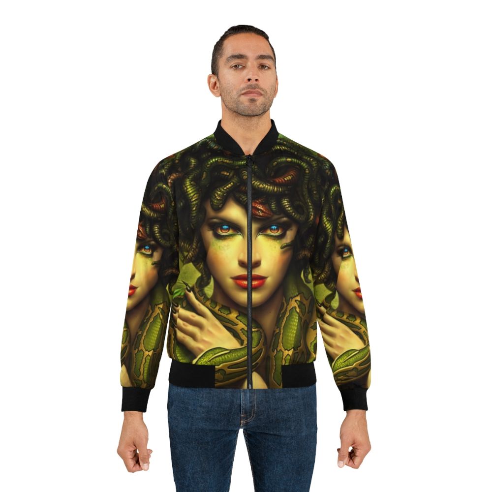 Enchanting Medusa Bomber Jacket with Mythical Greek Gorgon Design - Lifestyle