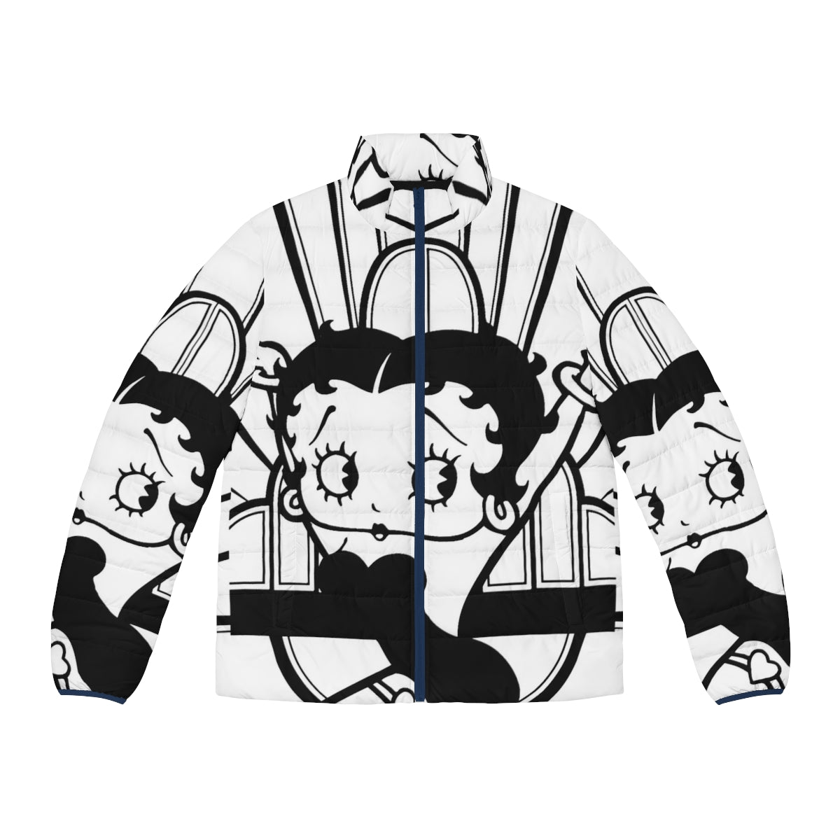 Ojama wave puffer jacket featuring a Yugioh-inspired vaporwave design