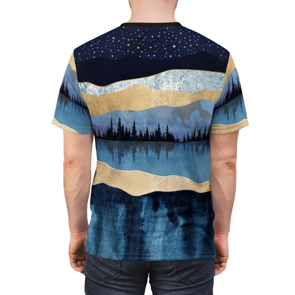 Midnight Lake Landscape Abstract Art T-shirt - men back