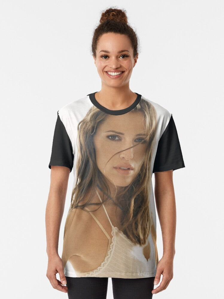 A graphic t-shirt featuring a portrait of actress Jennifer Garner - Women