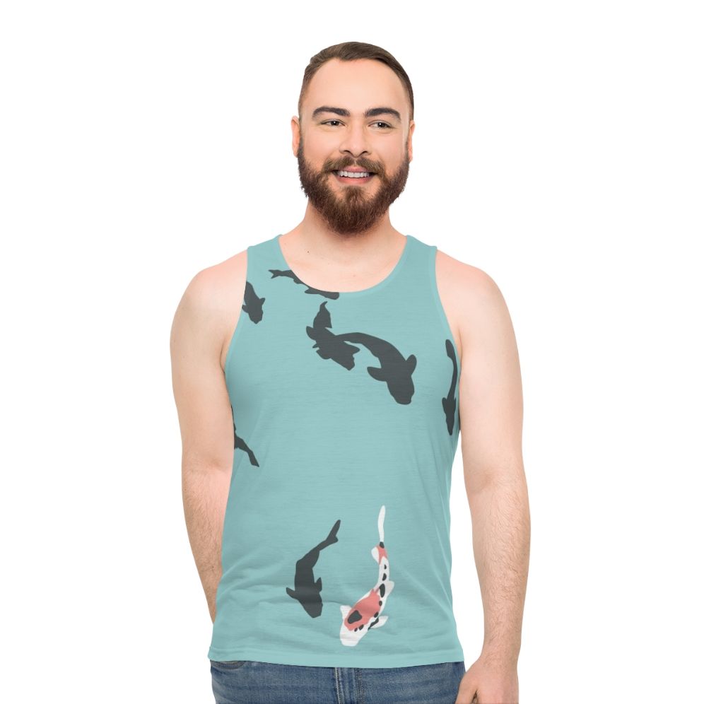 Unisex koi fish tank top featuring a minimalist design inspired by the anime "A Silent Voice" - men