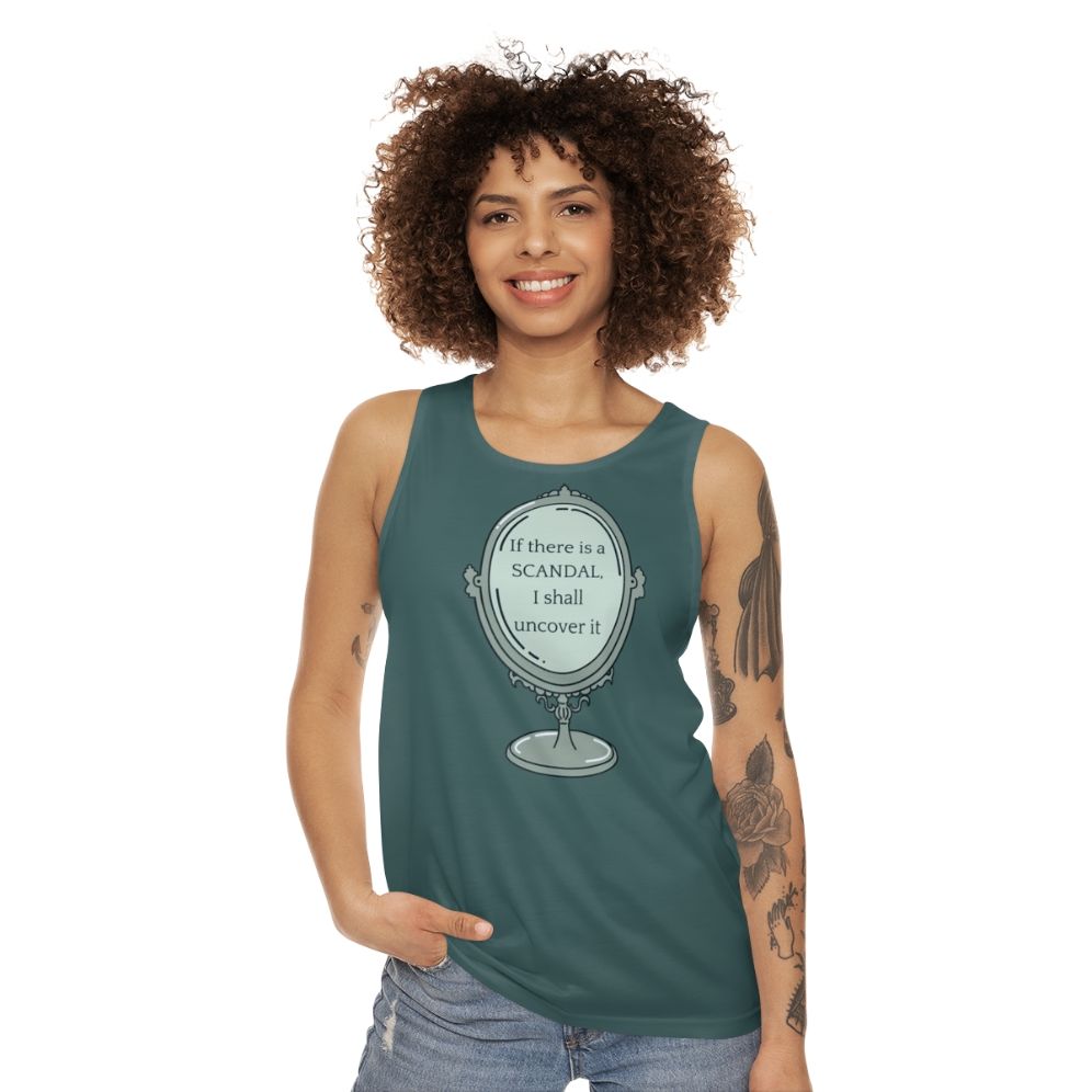 Bridgerton-inspired unisex tank top with "If There Is A Scandal I Shall Uncover It" text - women