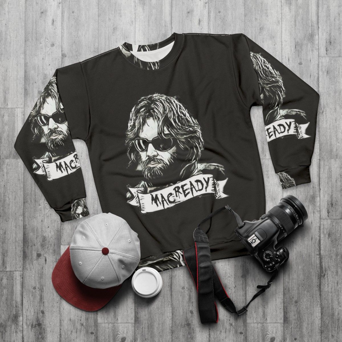 "The Thing Macready Sweatshirt featuring John Carpenter's 80s horror classic" - flat lay