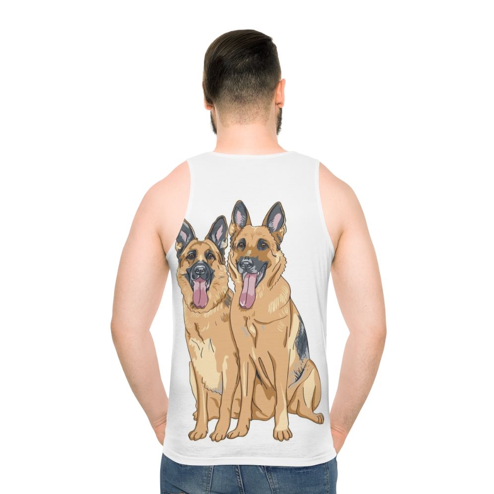 German Shepherd dog breeds on a unisex tank top - men back