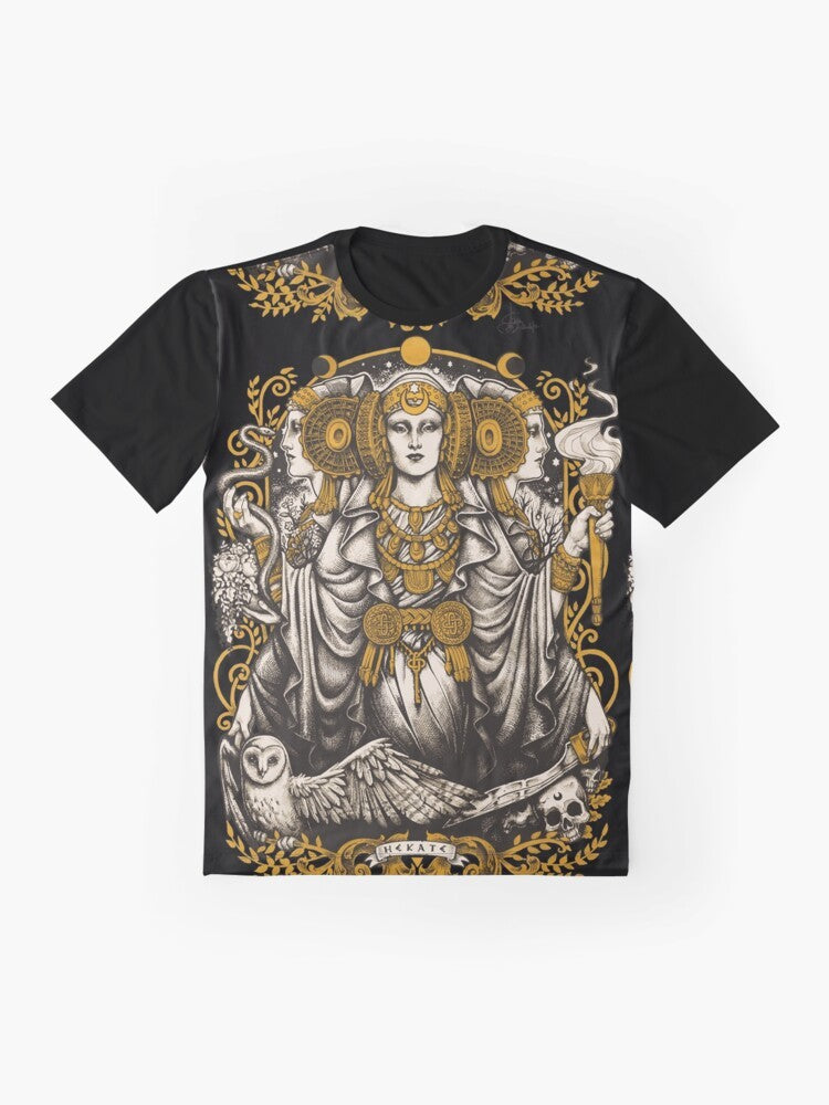 Iberian Hecate graphic t-shirt featuring the Dama de Elche inspired design - Flat lay