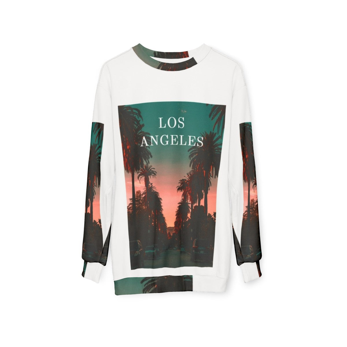 Sunset skyline of Los Angeles, California on a sweatshirt - hanging