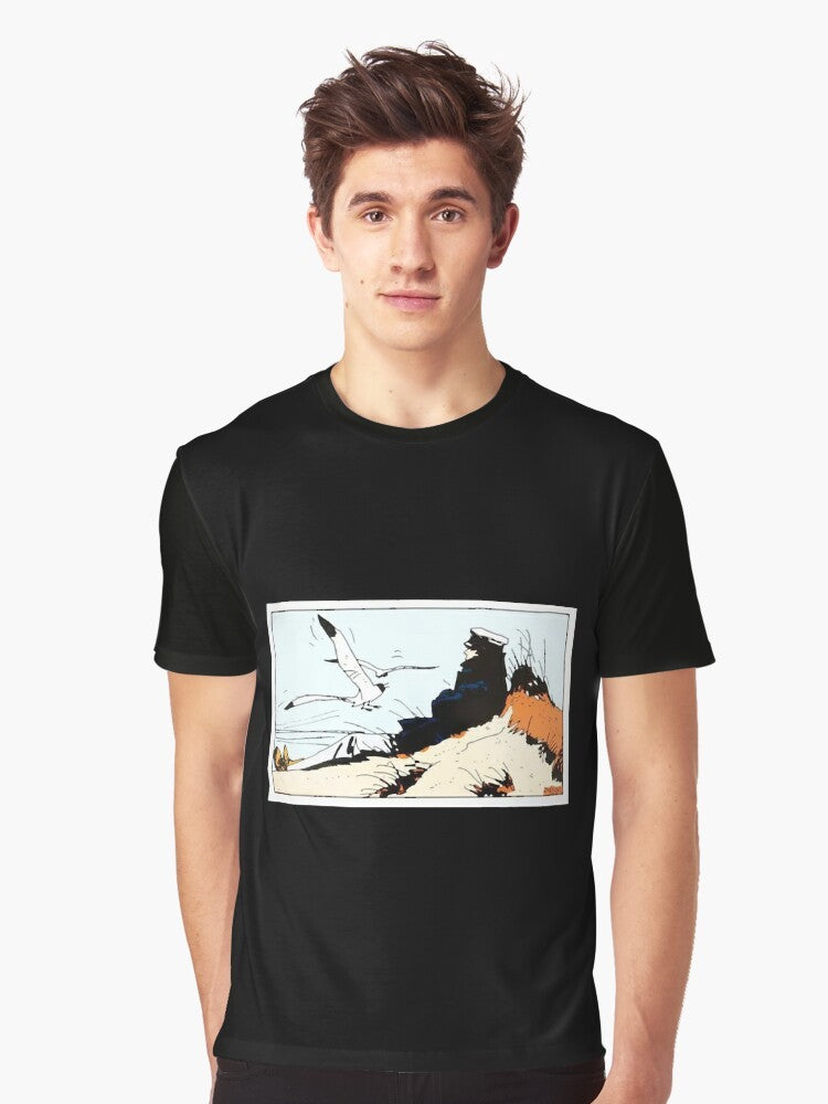 Corto Maltese vintage graphic t-shirt featuring the classic Italian comic book character and his sailing adventures. - Men