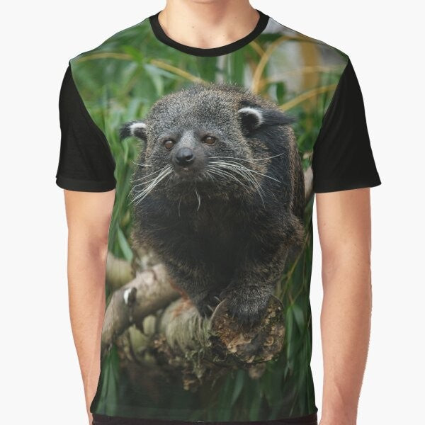 Graphic t-shirt featuring a rare and exotic binturong, also known as a bearcat, with a unique popcorn-like scent.