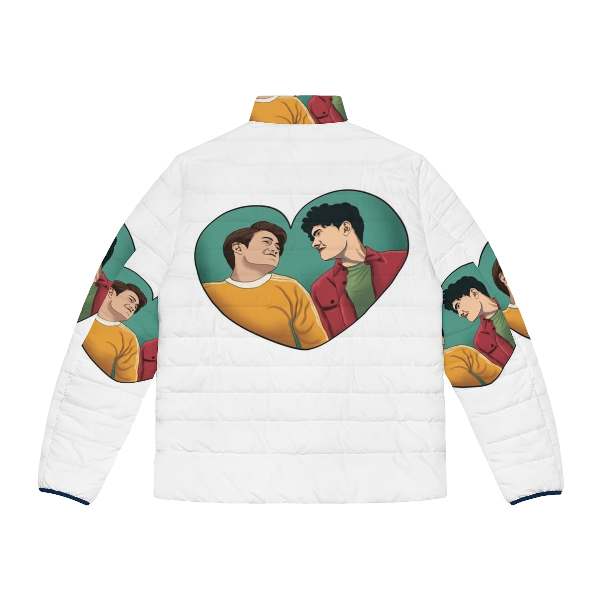 Heartstopper Nick and Charlie Friendship Puffer Jacket featuring characters from the popular Netflix series - Back