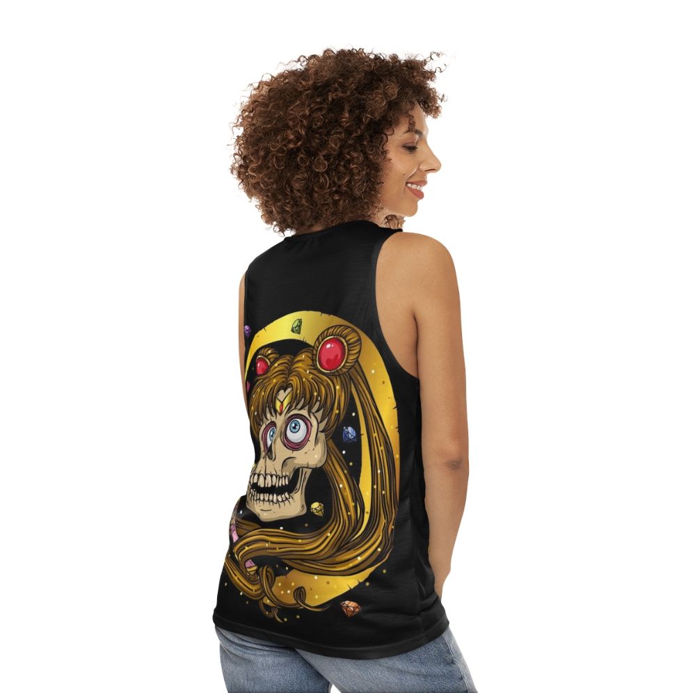 Unisex moon skull tank top - women back