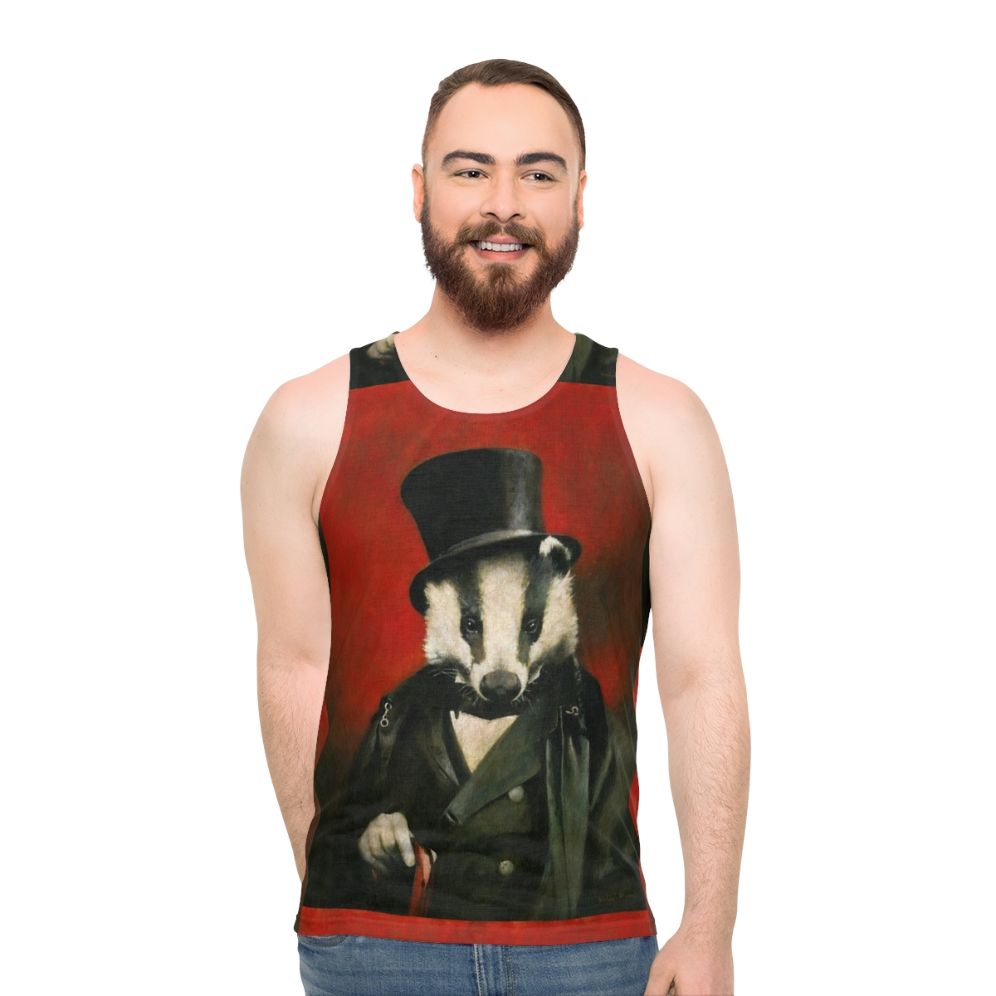 Quirky Victorian Badger Portrait Unisex Tank Top - men