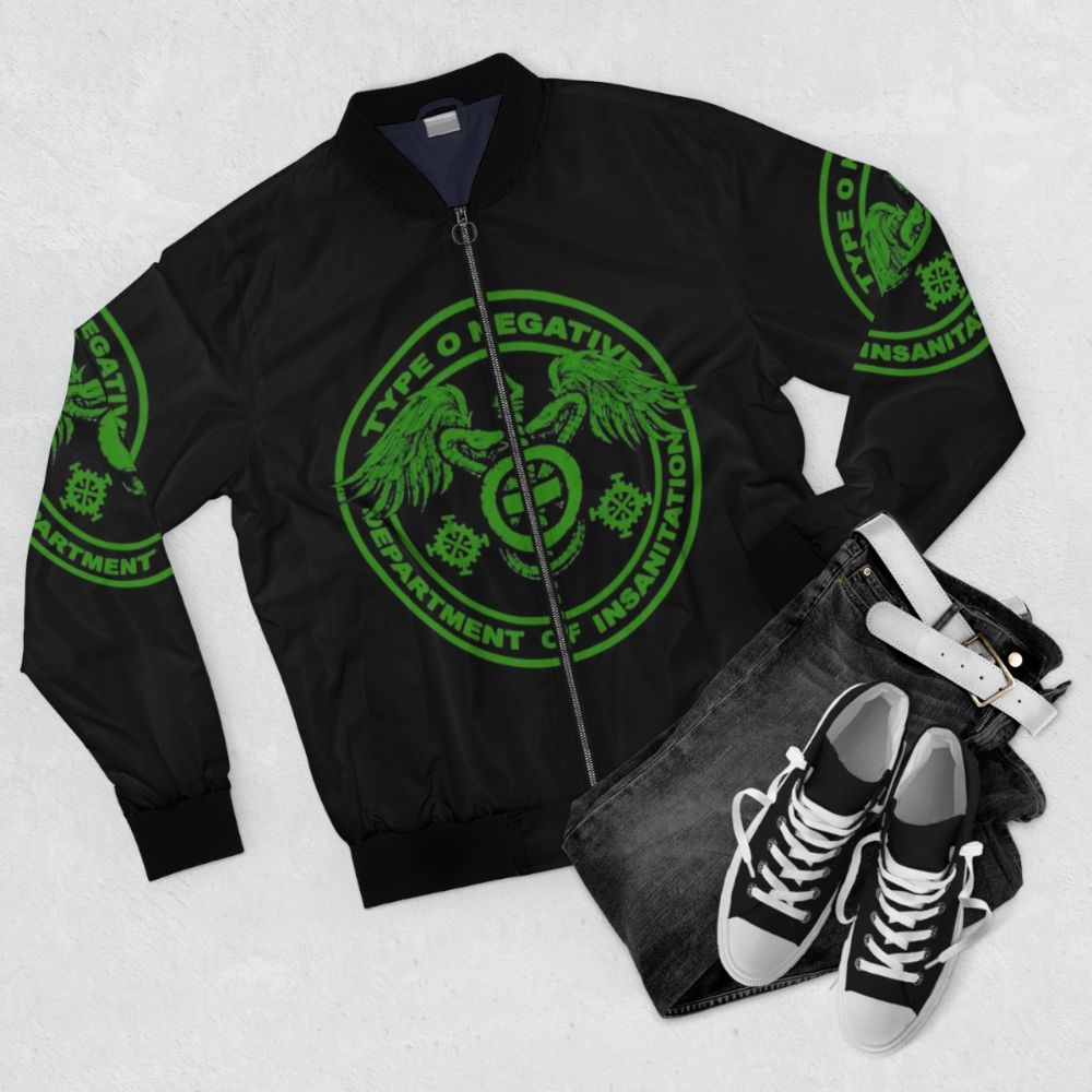 Peter Steele Type O Negative Gothic Metal Bomber Jacket for Music Fans - Flat lay