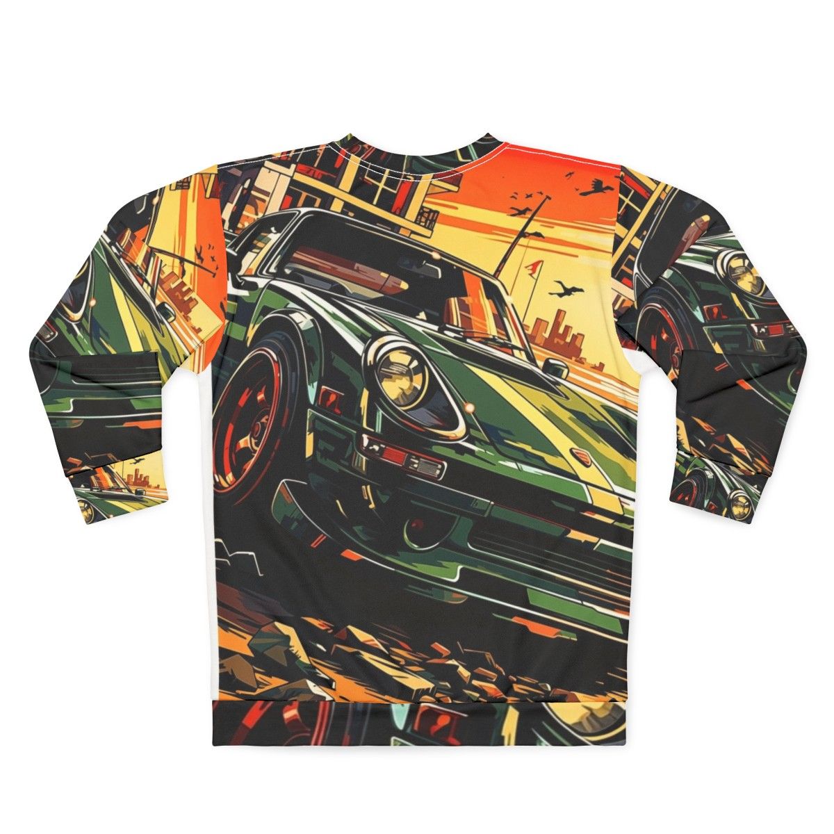 Beachside Cruise Sweatshirt with race car, motorsport, and drift design - Back