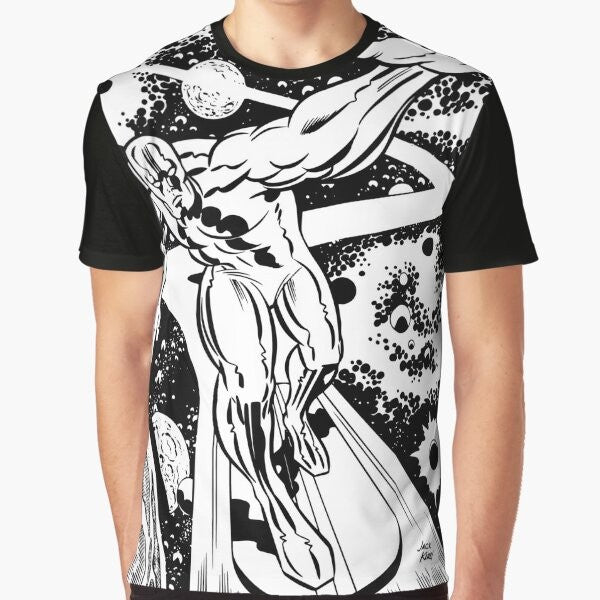 Silver Surfer comic book character on a graphic t-shirt