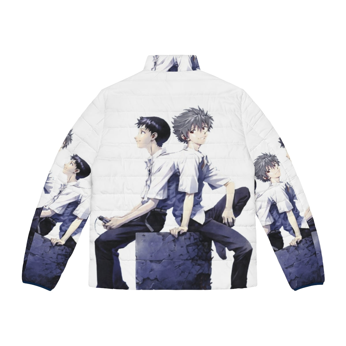 Kaworu and Shinji Evangelion Anime Couple Puffer Jacket - Back