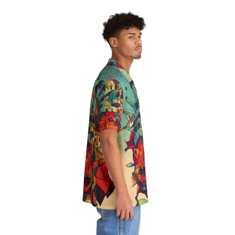 Moving Castle inspired Hawaiian shirt with cubist, futuristic design - People Pight