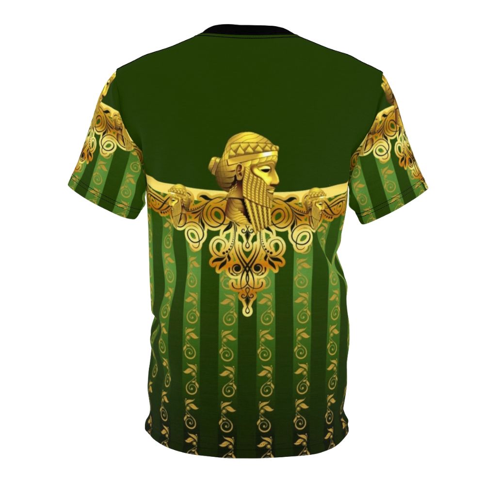 T-shirt design featuring an illustration of Assyrian King Sargon II, a prominent ruler of the Neo-Assyrian Empire. - Back