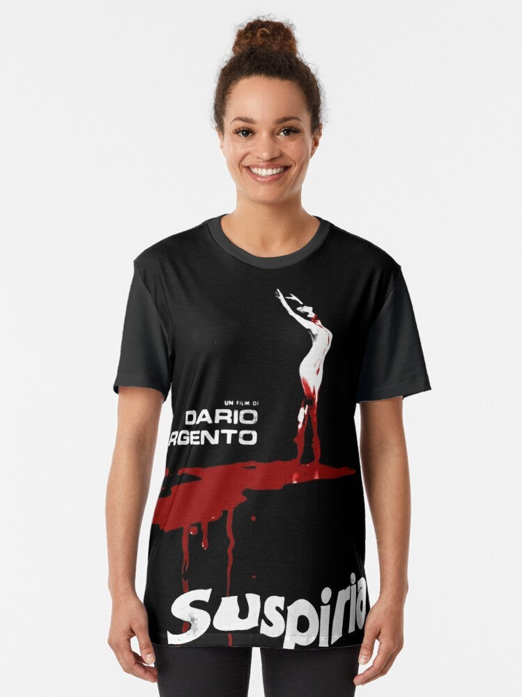 Suspiria Blood Graphic T-Shirt featuring a blood pool design inspired by the classic Italian horror film - Women