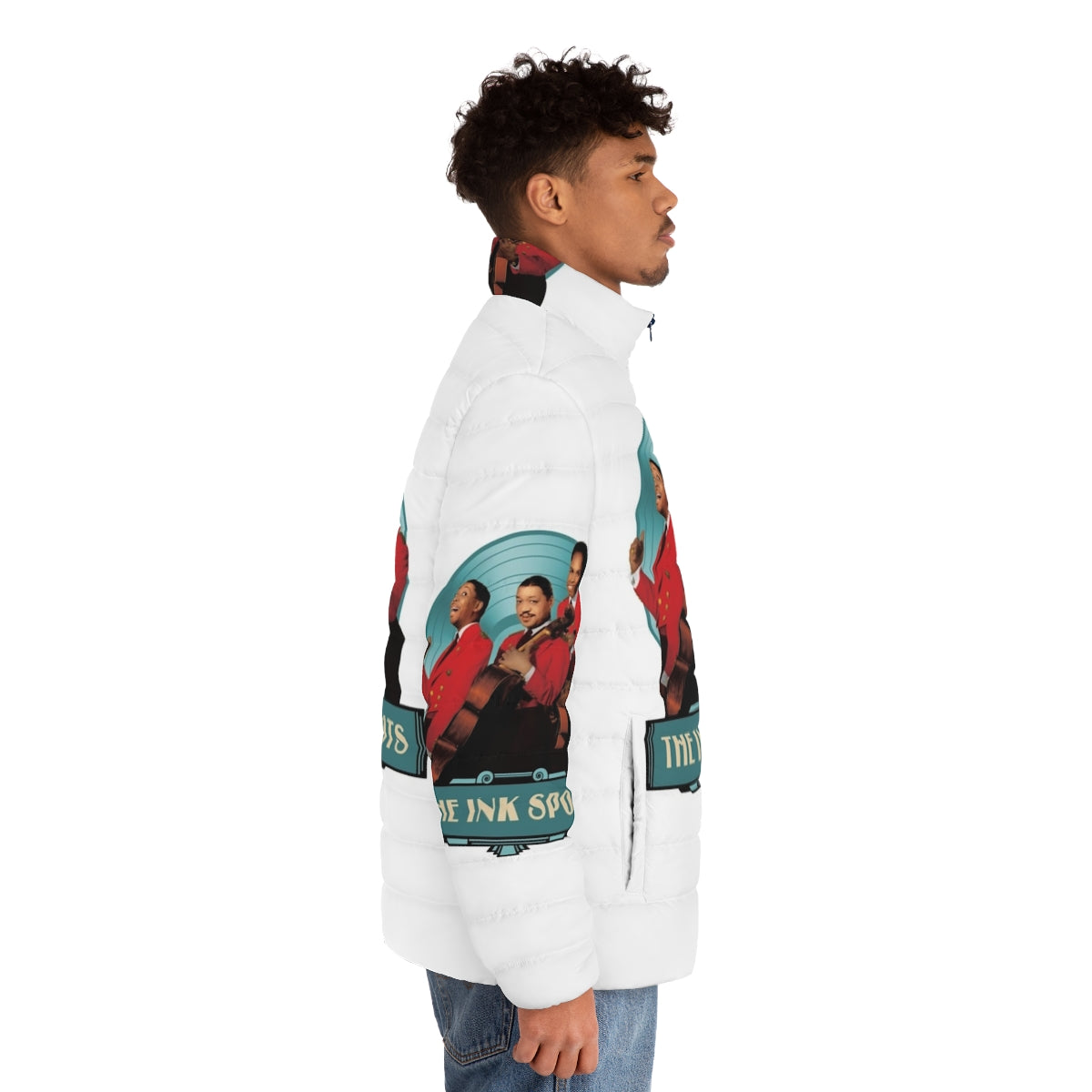 Vintage-inspired puffer jacket featuring The Ink Spots, a classic American pop vocal group - men side right