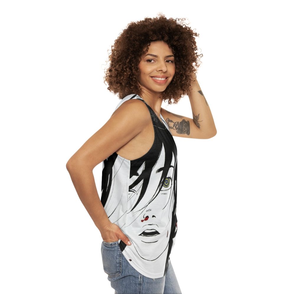 Unisex Tank Top with Mass of Fermenting Dregs Band Logo - women side