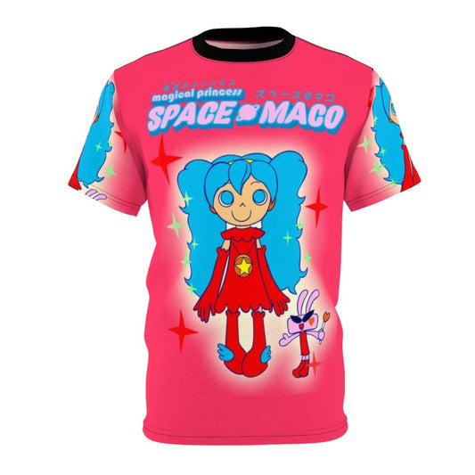 Magical princess character in space with pink bunny rabbit design on t-shirt