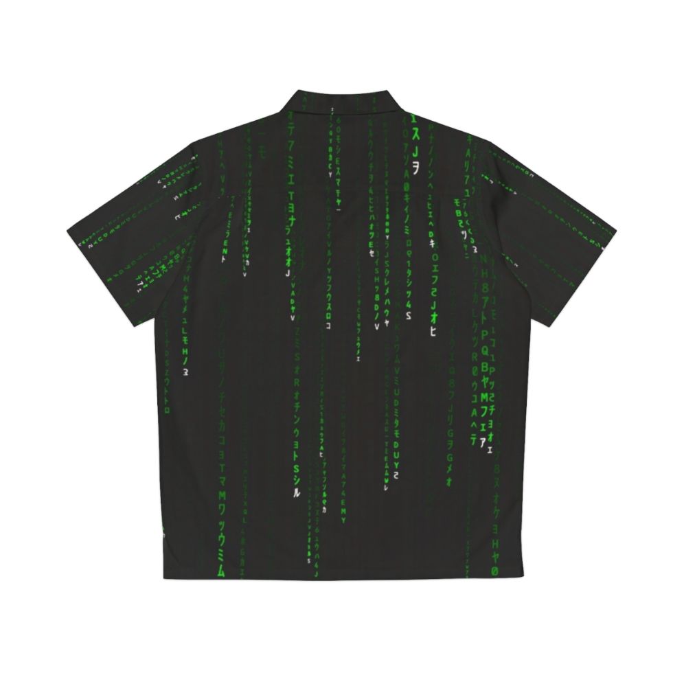 Matrix Green Hawaiian Shirt with Coded Pattern - Back