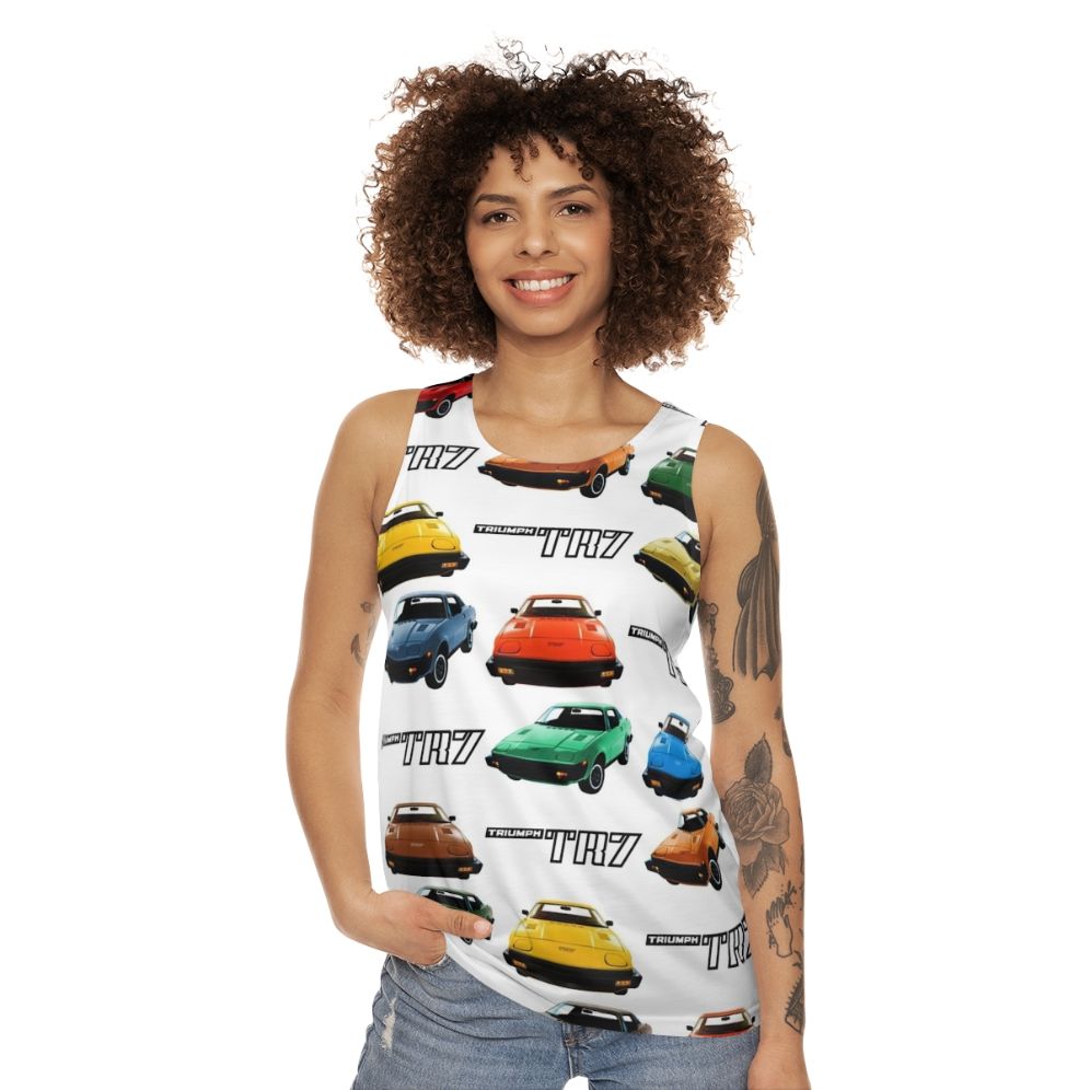 Unisex 70s Triumph TR7 Vintage Car Pattern Tank Top - women