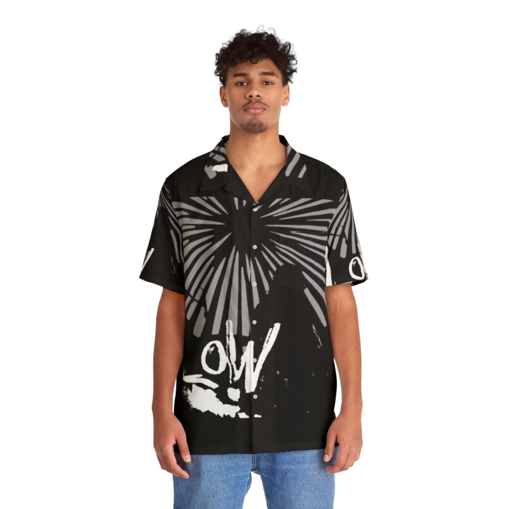 Acoustic Hawaiian shirt with musical instrument and tropical flower design - Lifestyle