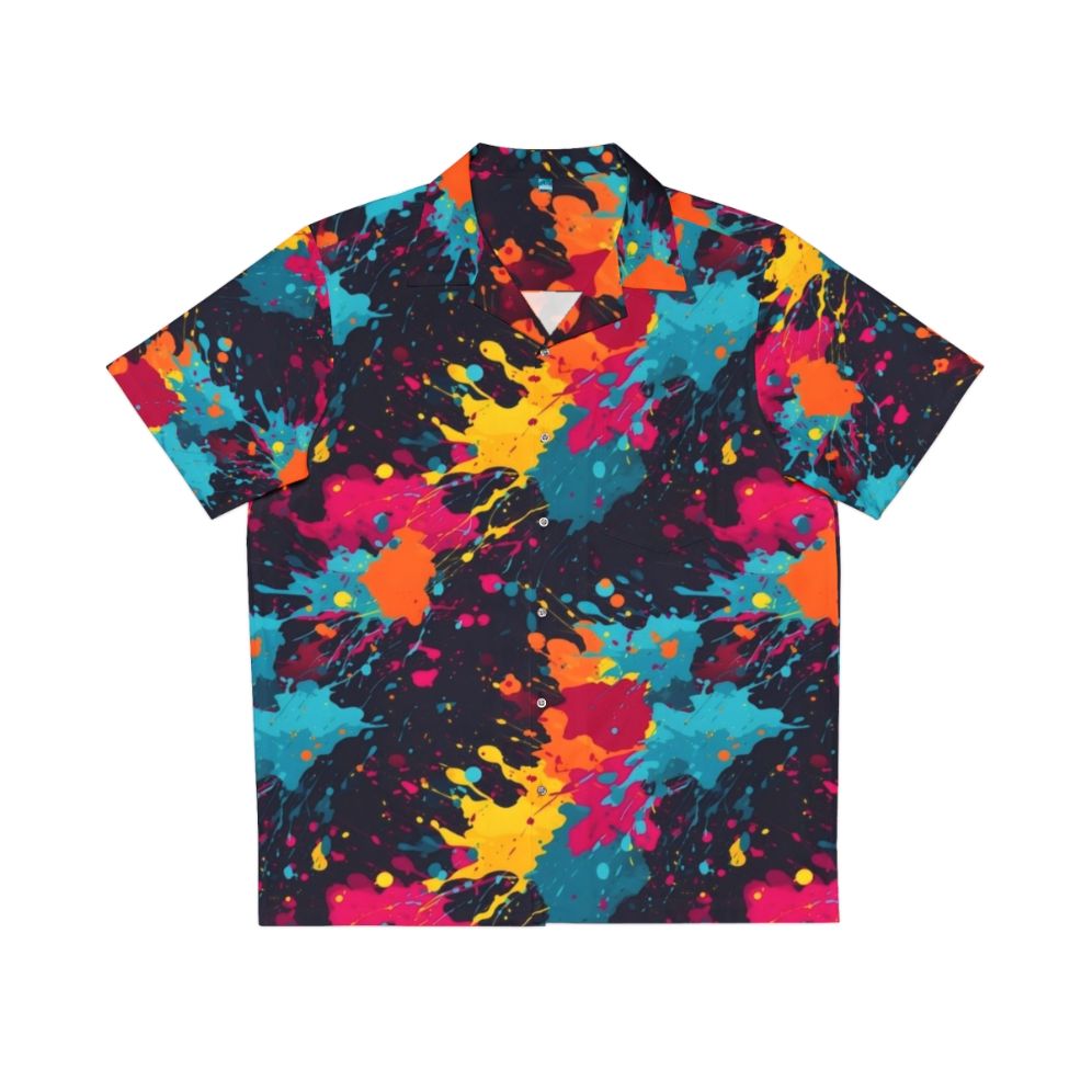 Colorful paint splatter Hawaiian shirt with a vibrant abstract design