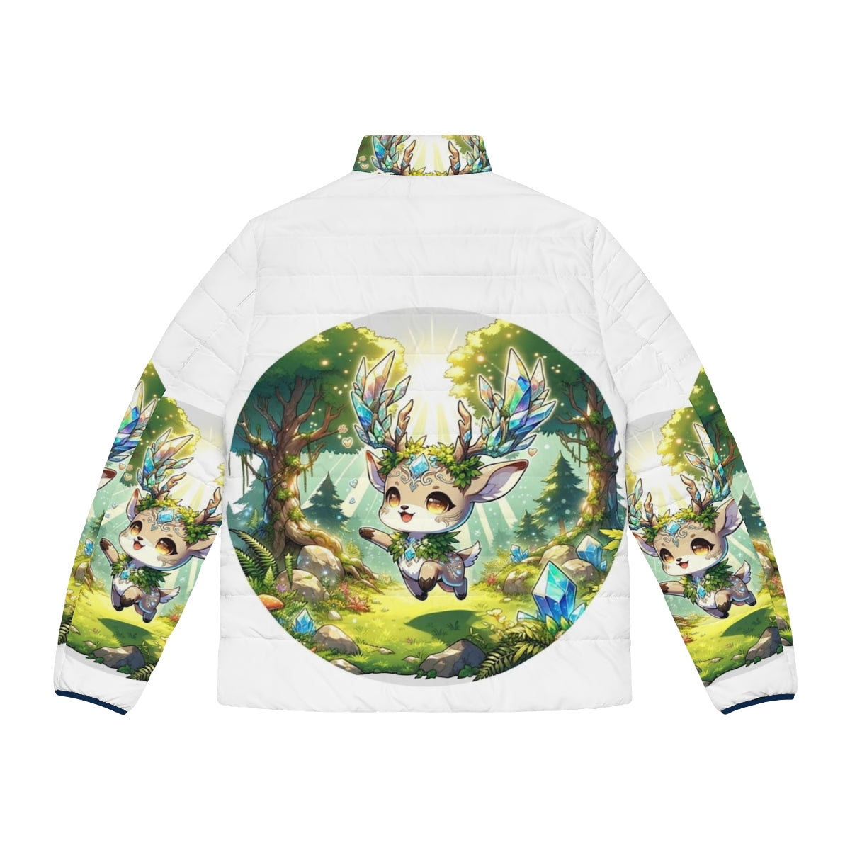 Whimsical deer puffer jacket with crystal forest design - Back