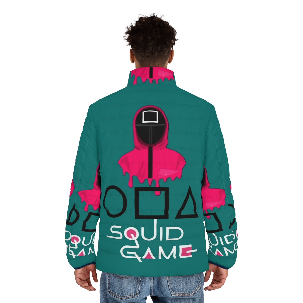 Squid Game Collection 2 Puffer Jacket with iconic symbols and colors from the Netflix series - men back