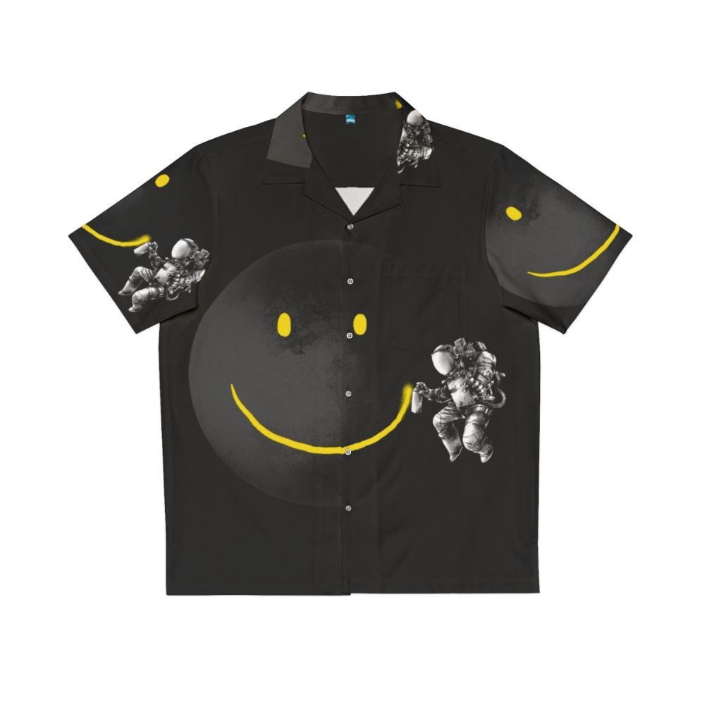 Surreal moon astronaut Hawaiian shirt with abstract smile design