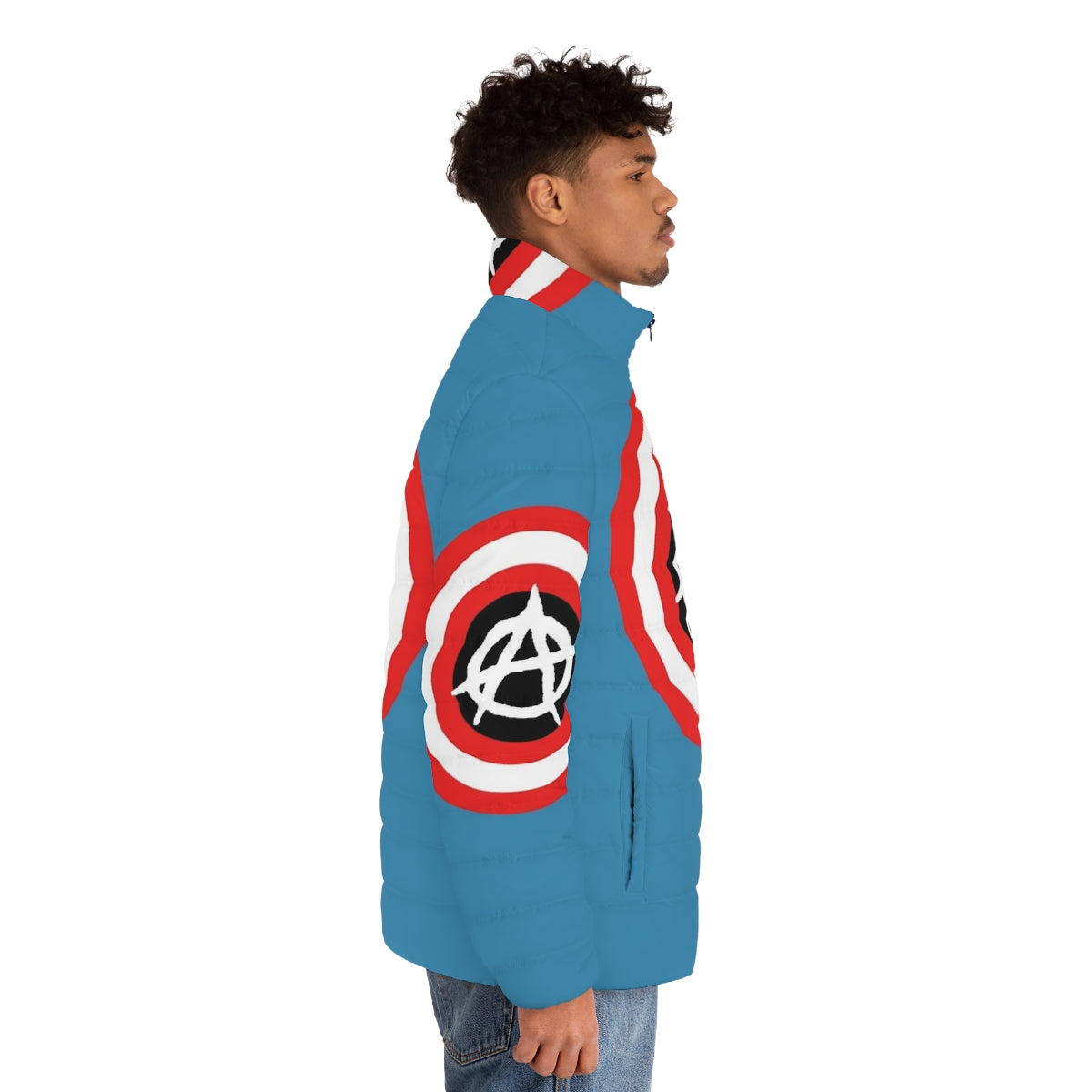 Captain Anarchy Superhero Puffer Jacket with Marvel Comics design - men side right