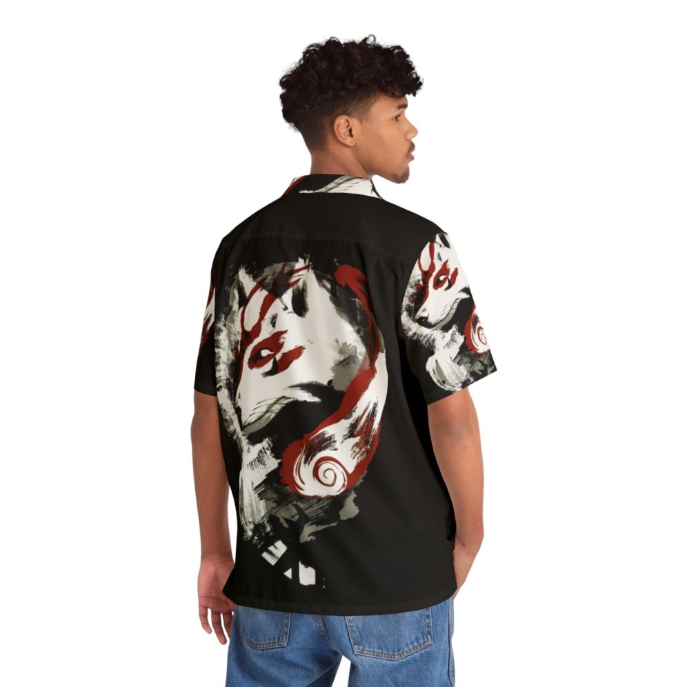 Okami-Inspired Wolf Hawaiian Shirt - People Back