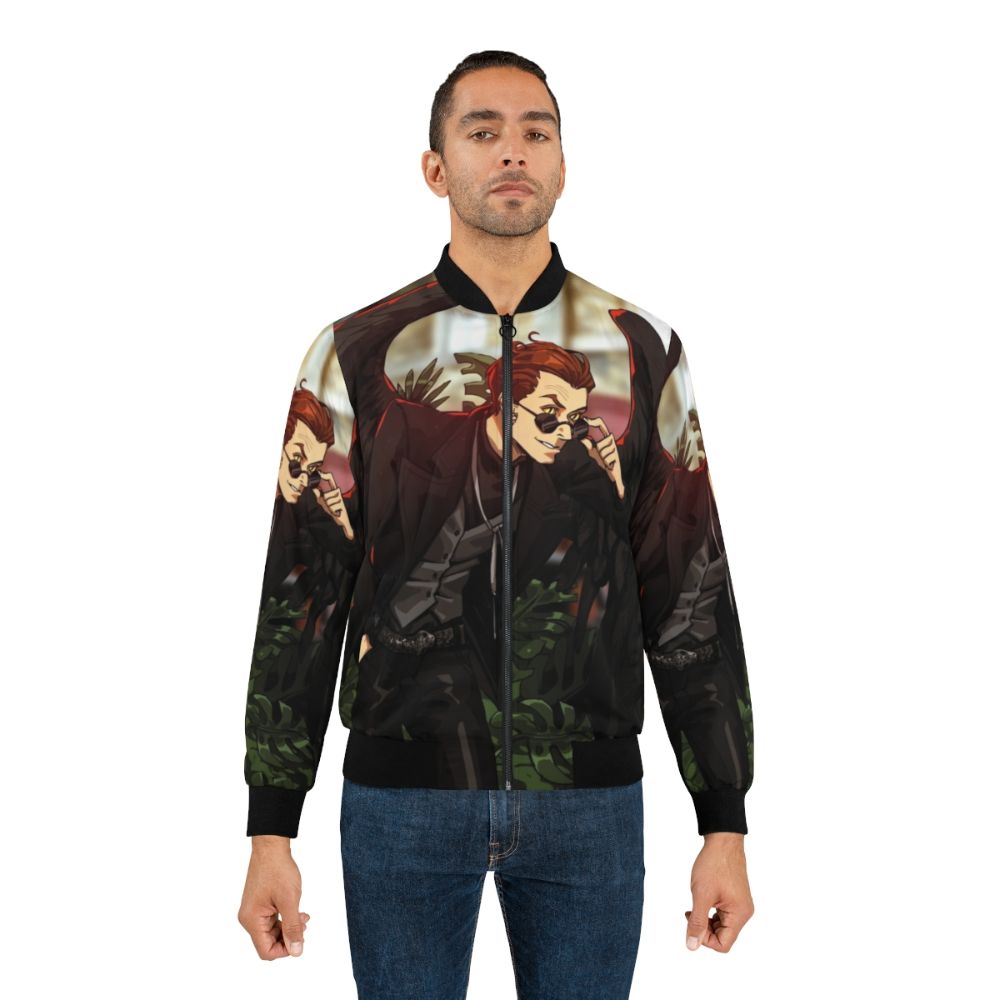 Dark fantasy bomber jacket with crow and sprite design - Lifestyle