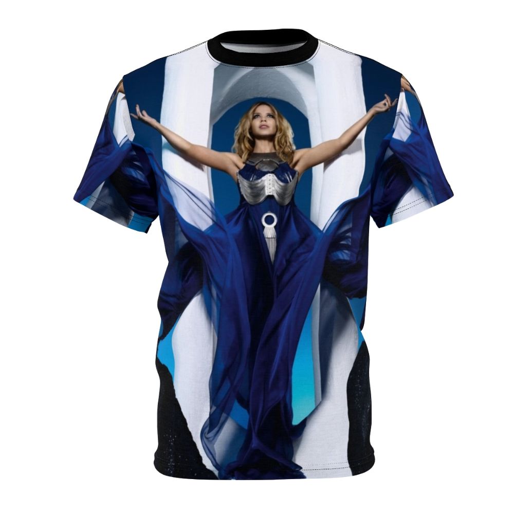 Aphrodite Inspired All-Over Print T-shirt featuring Greek Goddess Imagery and Kylie Minogue Disco Pop Vibes