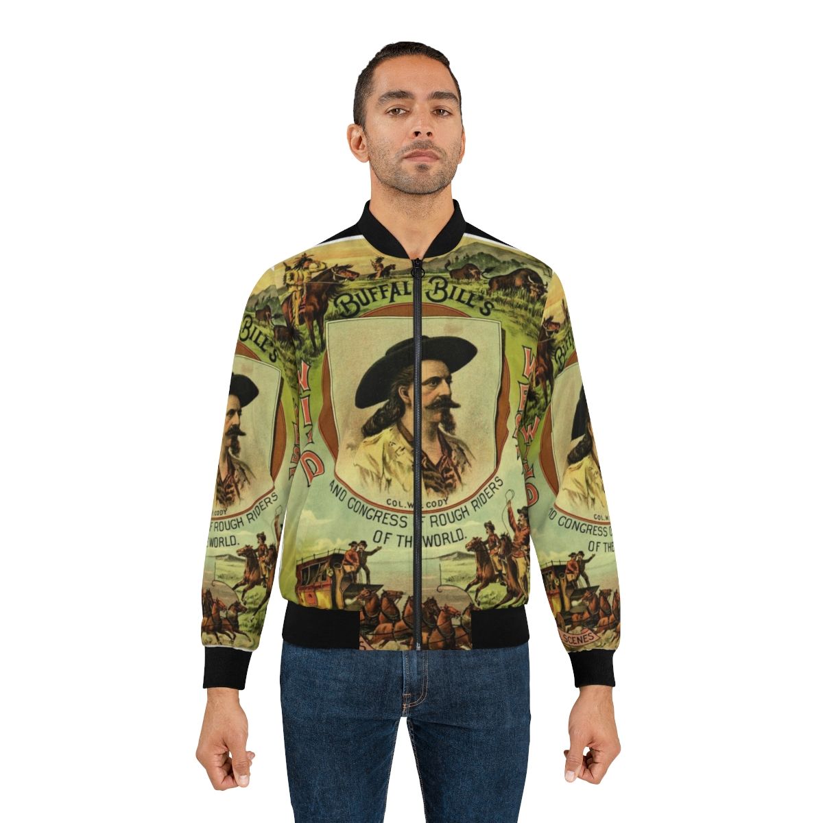 Vintage buffalo bill wild west show bomber jacket with retro graphics - Lifestyle