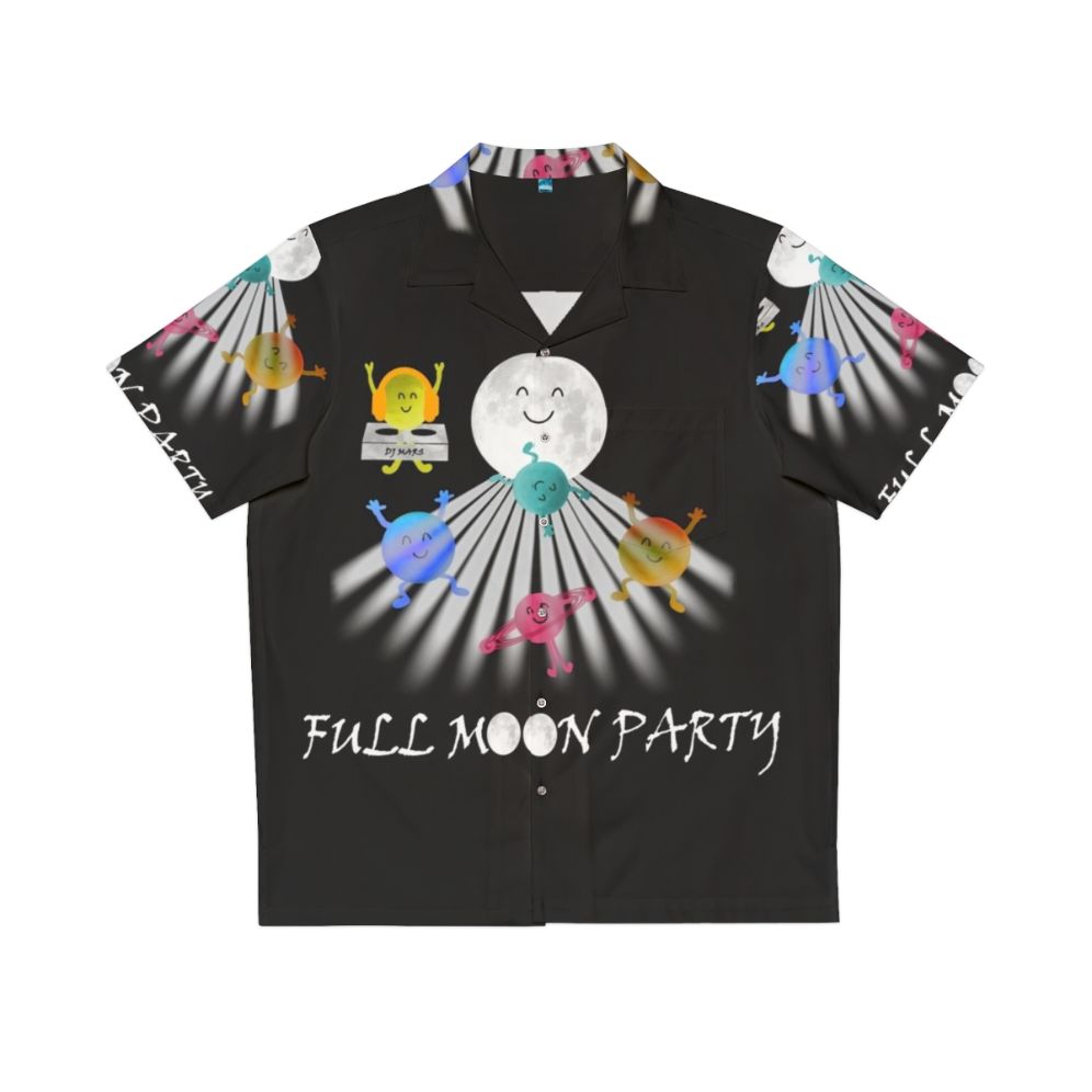 full moon party space hawaiian shirt with planets and galaxy design