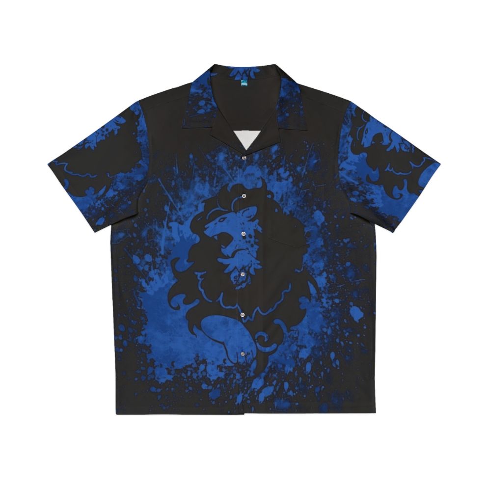 Blue lion splatter pattern Hawaiian-style shirt inspired by Fire Emblem