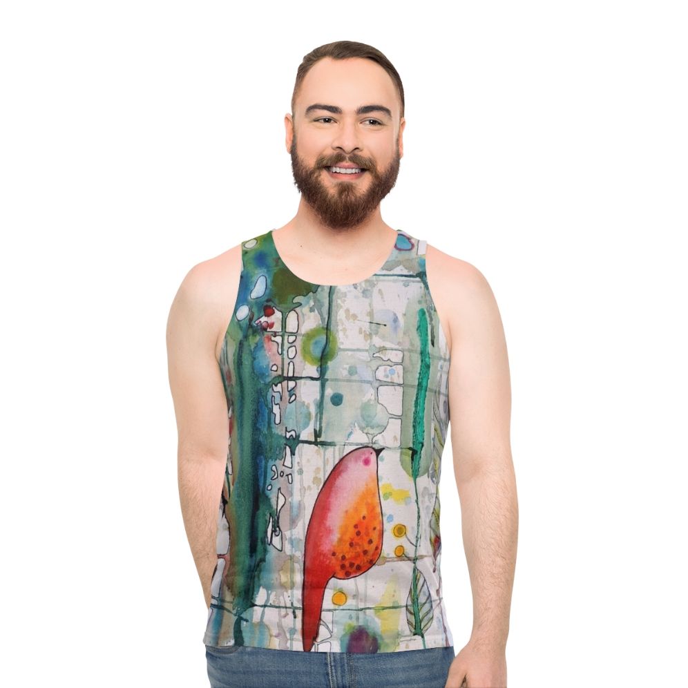 Watercolor and ink bird tank top - men