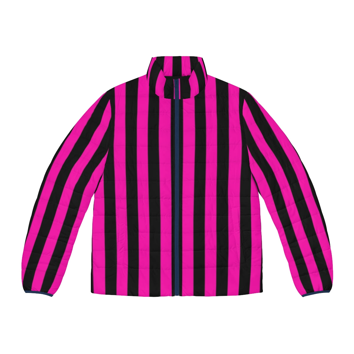 Hot pink and black striped puffer jacket