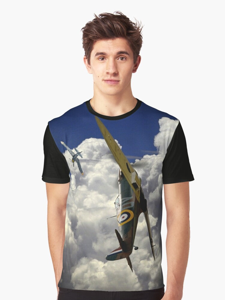 Spitfire fighter plane in Dunkirk dogfight during WWII, WWII aviation t-shirt design - Men