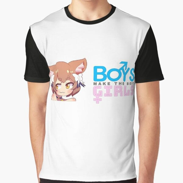 Anime-inspired graphic t-shirt with a "trap" theme, featuring a crossdressing character.