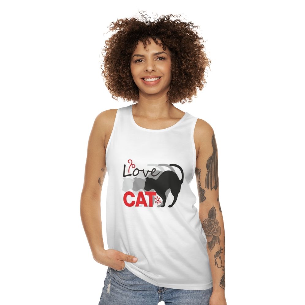 Unisex 'Love Cat' tank top with cat graphic - women