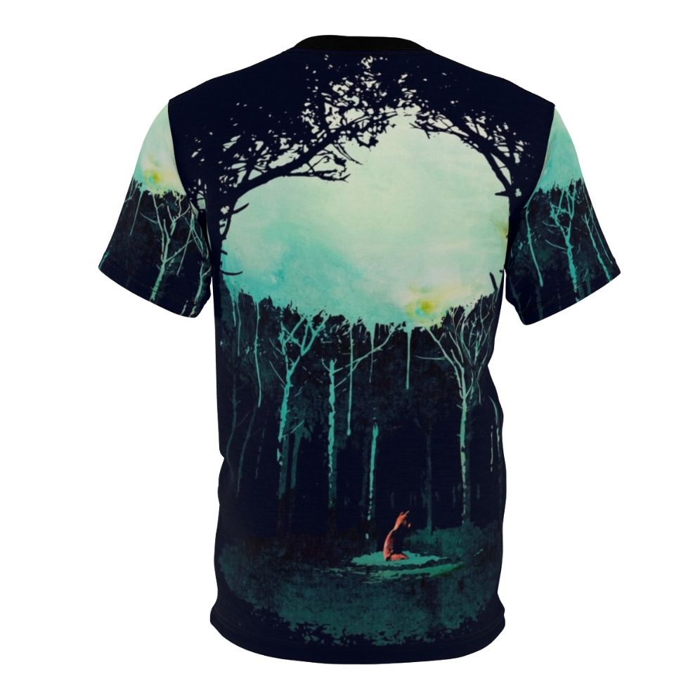 Artistic watercolor design of a deep forest landscape with a woodland fox - Back