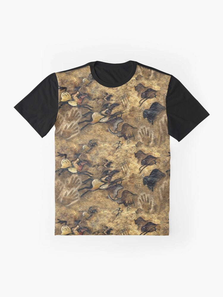 Lascaux cave art inspired t-shirt with divine feminine design - Flat lay