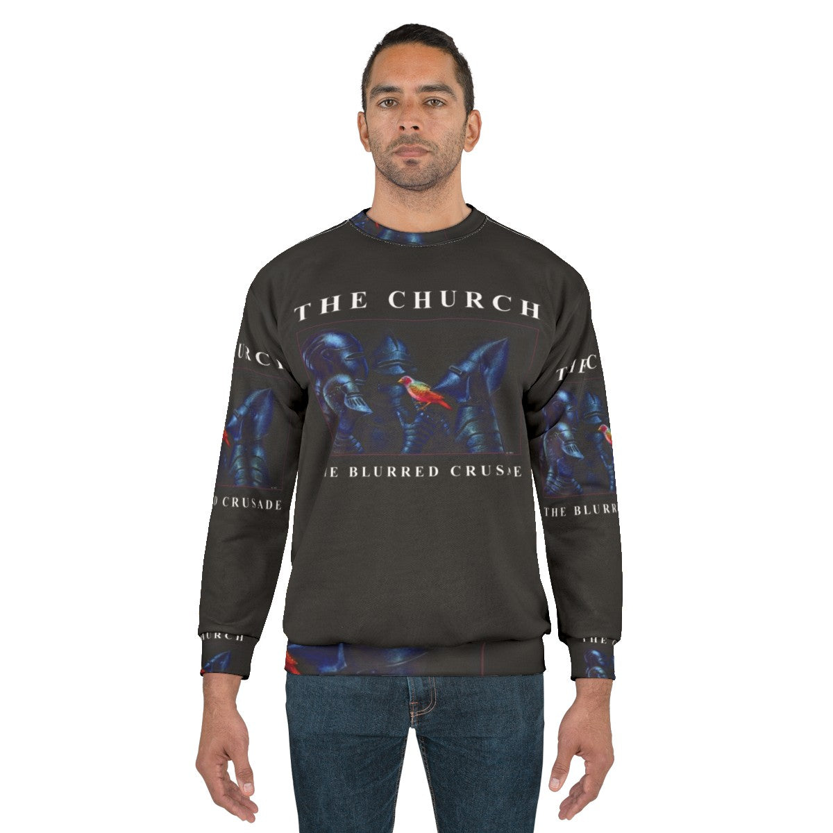 Retro The Blurred Crusade Sweatshirt with Alternative 1980s Music Graphic - men